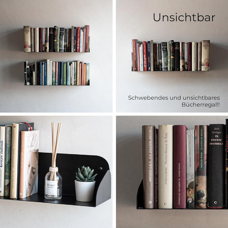 MILUKA Wandregal Schwarz 60 cm | Bücherregal Wand, Bücher Regal Hängend | Floating Bookshelf als Sch