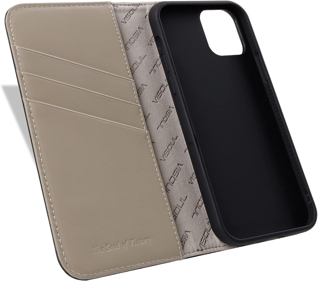 VISOUL iPhone 13 Hülle, Handyhülle [100% Karbonfaser-Leder] [RFID Schutz] [Schützt vor Stoss] [Stand