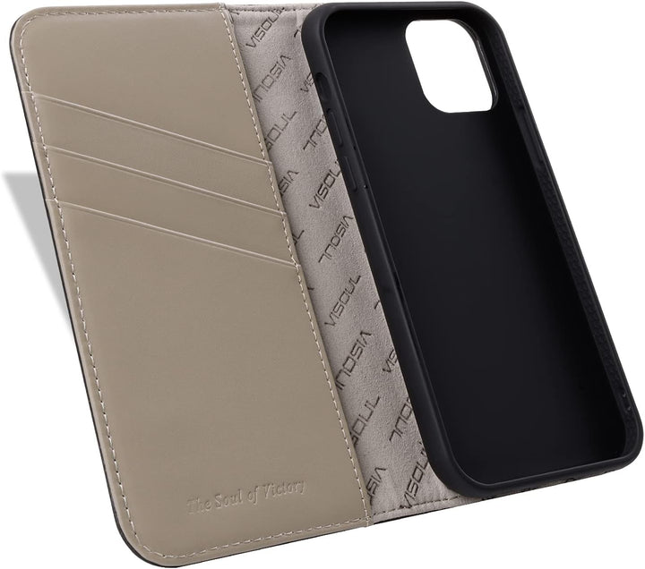 VISOUL iPhone 13 Hülle, Handyhülle [100% Karbonfaser-Leder] [RFID Schutz] [Schützt vor Stoss] [Stand