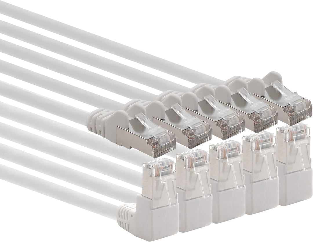 1aTTack.de 366282 Cat.6 Netzwerkkabel Winkel 90 Grad 10m - weiss - 5 Stück - Cat6 Patchkabel (SFTP P