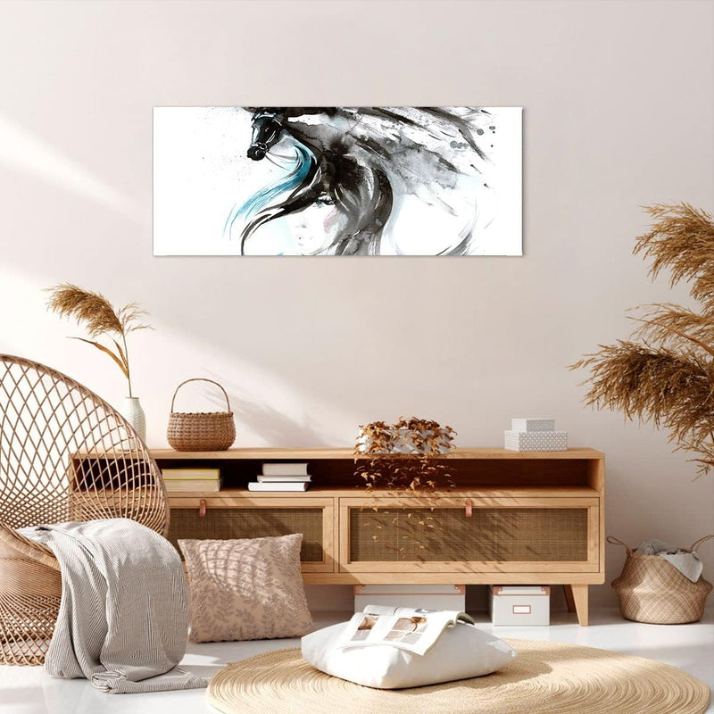 Wandbilder Dekoration Wohnzimmer Pferd Streifen Hengst Laufen Panorama Bilder auf Leinwand 120x50cm