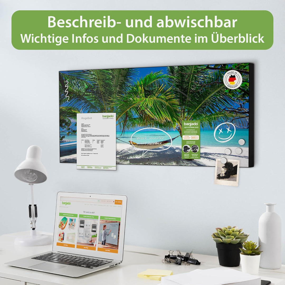 banjado Magnettafel schwarz 78 x 37cm / Magnetwand Metall/Magnetpinnwand als Memoboard/Pinnwand Magn