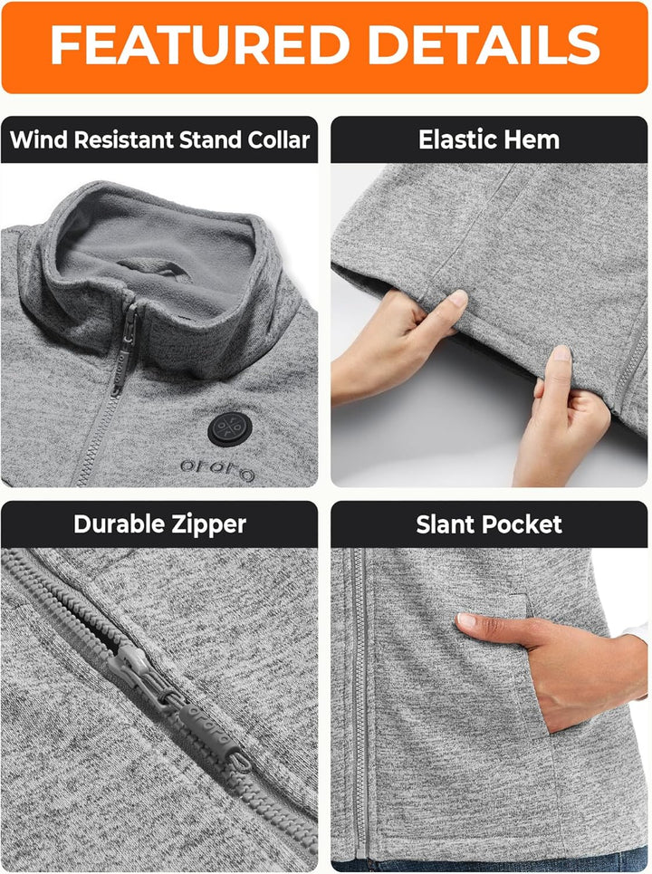 ORORO Beheizbare Weste Fleece Damen Beheizte Fleeceweste mit Powerbank Heizweste Damen - Ladegerät N