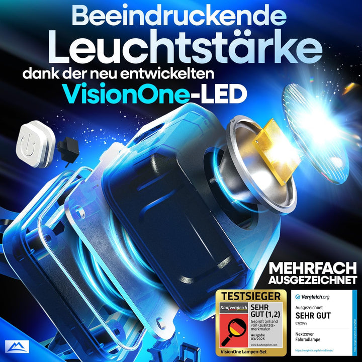 NEXTCOVER® Fahrradlicht Set mit [VisionOne] I LED Set USB-C aufladbar & wasserdicht I StVZO zugelass