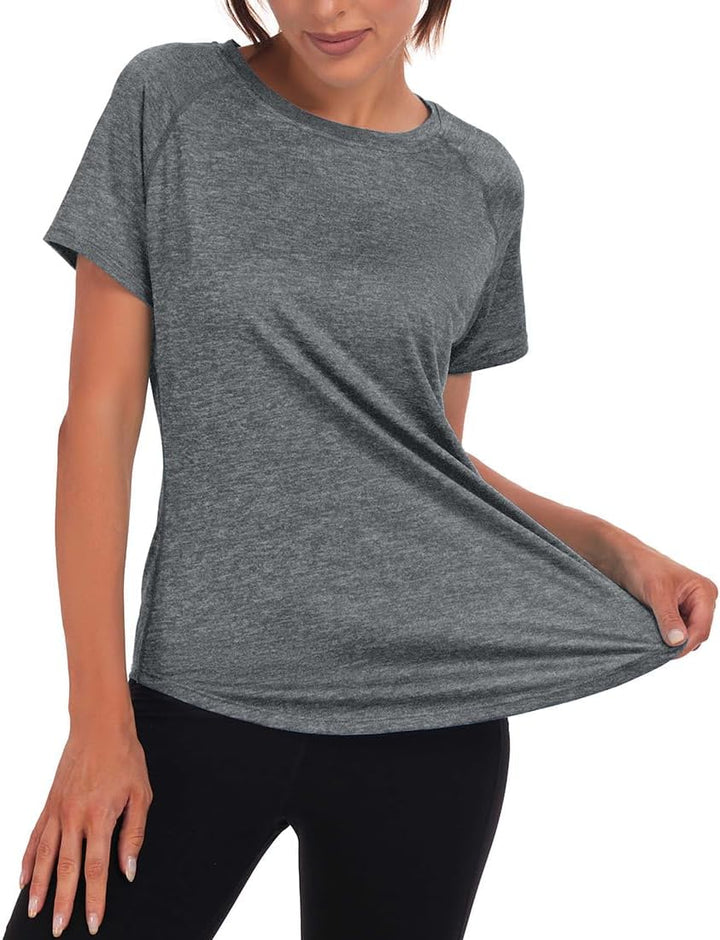 Jlowesun Sport-Shirt für Damen, kurzärmelig, leicht, feuchtigkeitsableitend, schnell trocknend, Netz