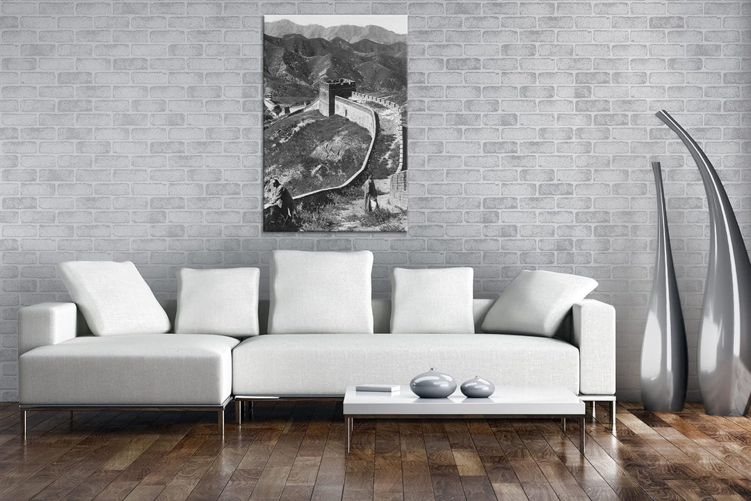 die Grosse Chinesische Mauer Format: 80x60 Effekt: Schwarz&Weiss als Leinwandbild, Motiv fertig gera