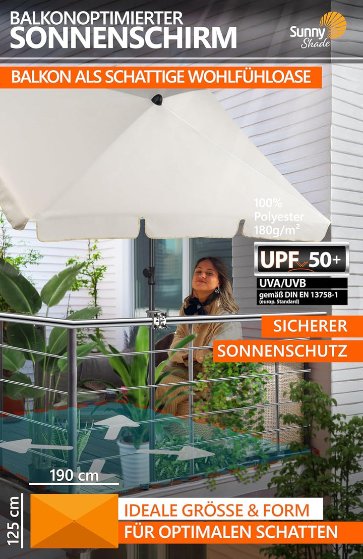 4smile Sonnenschirm Balkon SunnyShade - Sonnenschutz Balkon 3-in-1 SET, Sonnenschirm rechteckig 200
