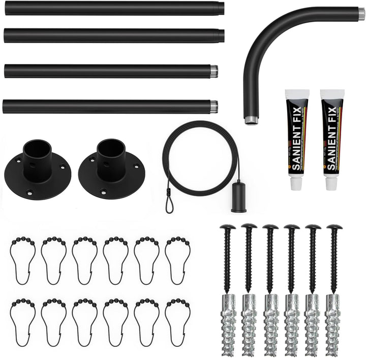 SIKAIQI Dehnbare 304 Edelstahl L-förmige Badezimmer Badewanne Dusche Vorhang Stange Rack (Schwarz, 7