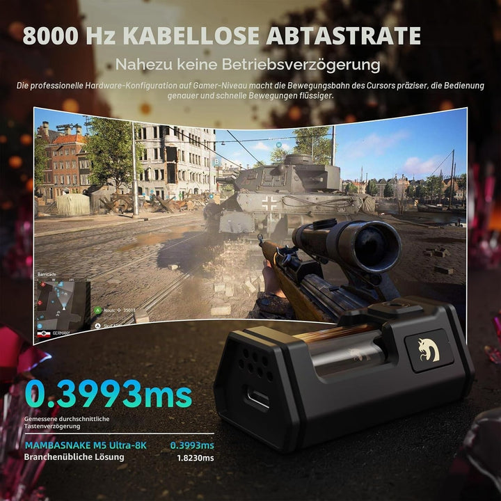 MAMBASNAKE M5 Ultra Carbon Fiber 8000Hz Kabellose Gaming-Maus mit Bis zu 42000 DPI, PAW3950MAX Senso