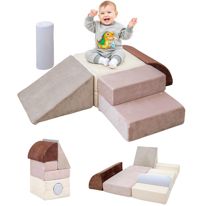 BanaSuper Schaumstoff Bausteine für Kinder, XXL Kletterblöcke Set Falten zu Spielmatte, Weiche Softb