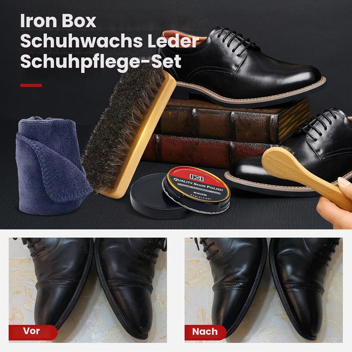IKI 10tlg Schuhcreme &amp; Pflegeset – Schuhputzset mit Schwarz Schuhcreme Pferdehaar Bürsten Für Leder