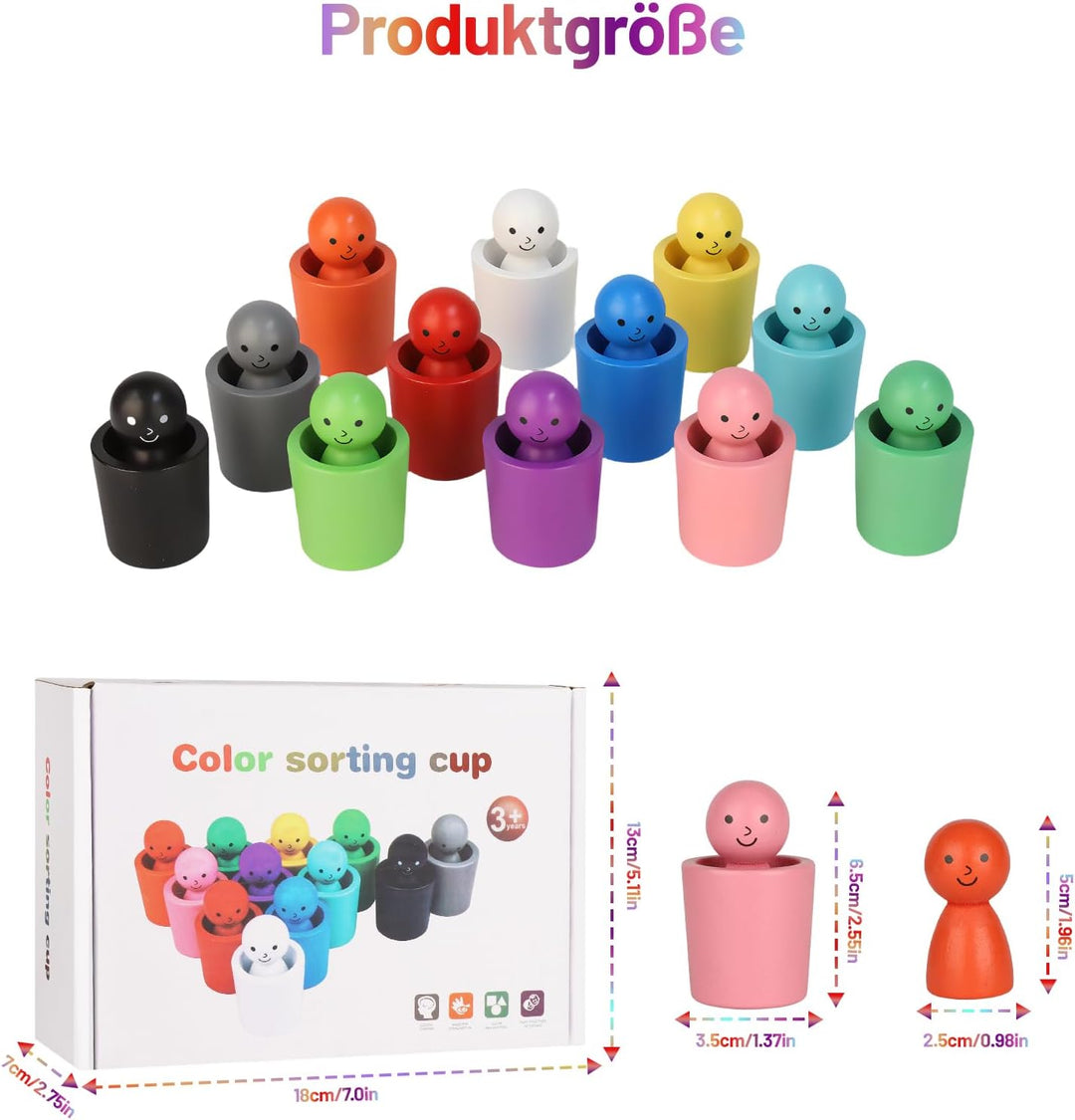Montessori Spielzeug Farb Sortierbecher - Farberkennung Early Development Toys, Farberkennung Holz S