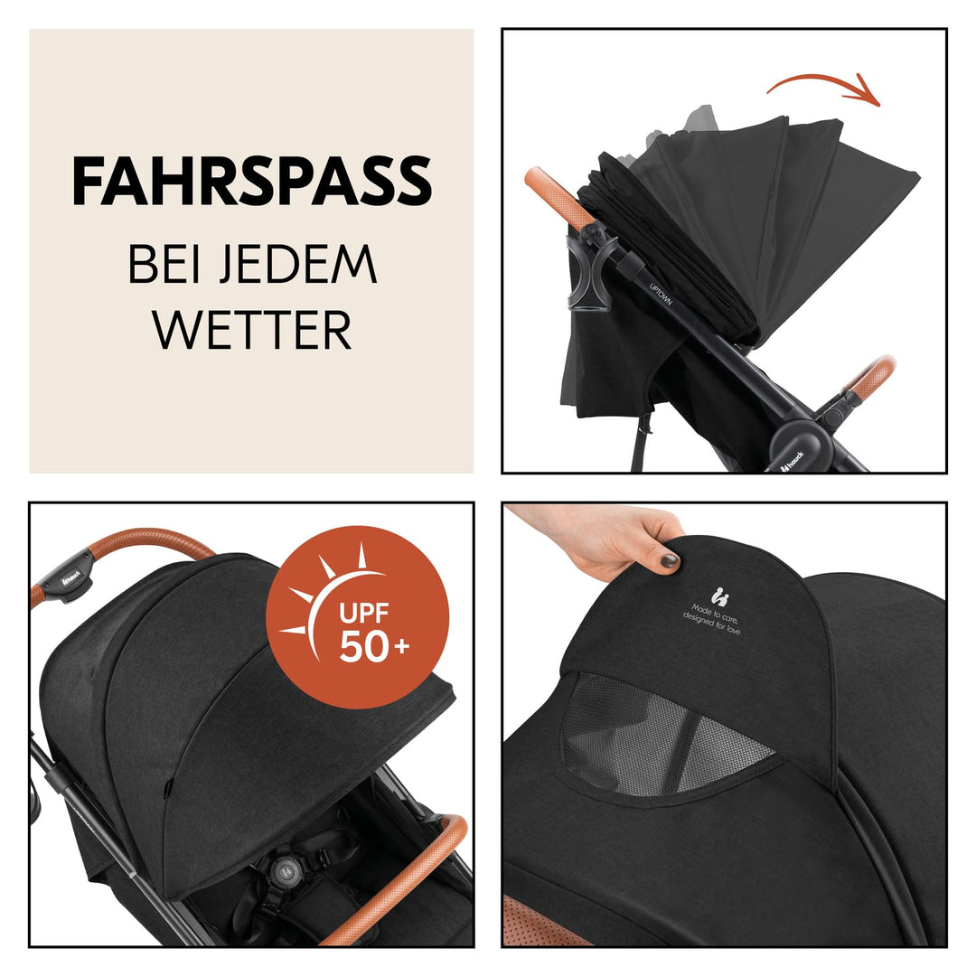 Hauck Uptown Kinderwagen Melange Black – Kinderwagen für jedes Gelände, extra grosser Sitz, flache L