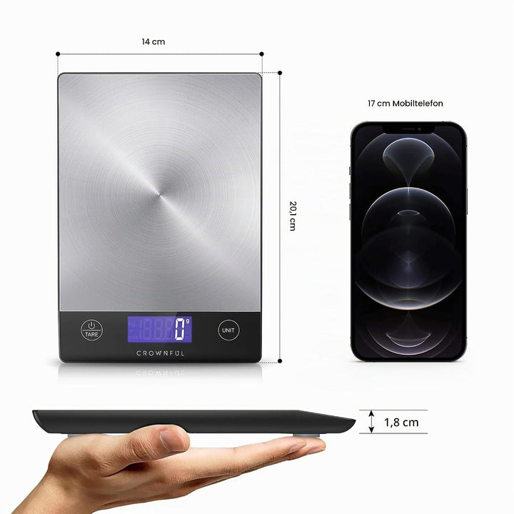 CROWNFUL Wiederaufladbare Lebensmittel-Küchenwaage, 33-Pfund-Digitalwaage, Food Scale zum Backen und