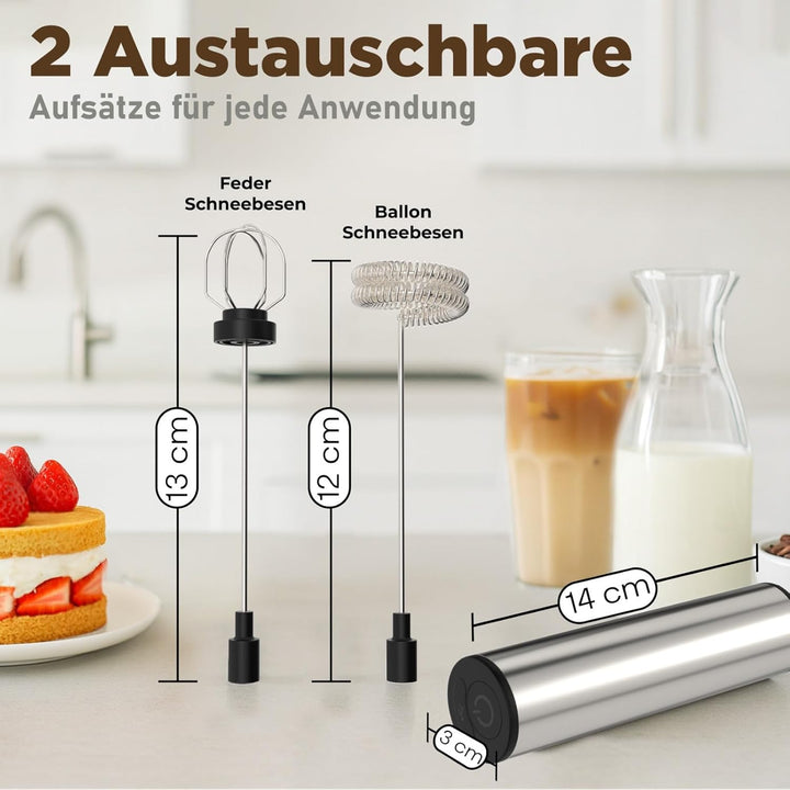 LUNARIA Elektrischer Milchaufschäumer Stab – Akku & USB – Handheld Milchschäumer Quirl Rührstab für
