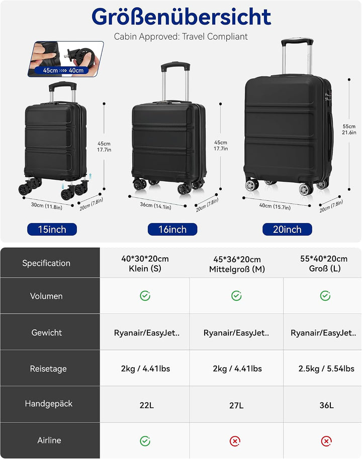 KONO Koffer Trolley Reisekoffer XL (74cm) Schwarz, XL (74cm) Schwarz