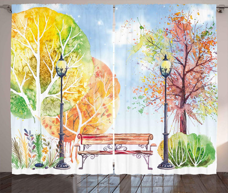 ABAKUHAUS Aquarell Rustikaler Vorhang, Herbst-Park-Baum-Laterne, Wohnzimmer Universalband Gardinen m