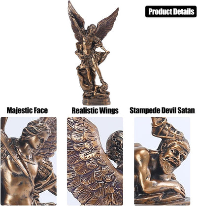 QIANLING 31,8 cm San Miguel Erzengel Statue, St. Michael Statue aus bronzeiertem Harz, St. Michael d