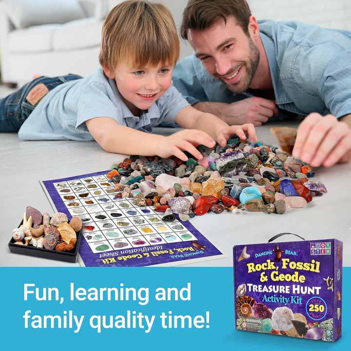 Dancing Bear's Rocks and Minerals Rock & Mineral Collection Kit mit 2 Easy Pause Geodes Activity Kit