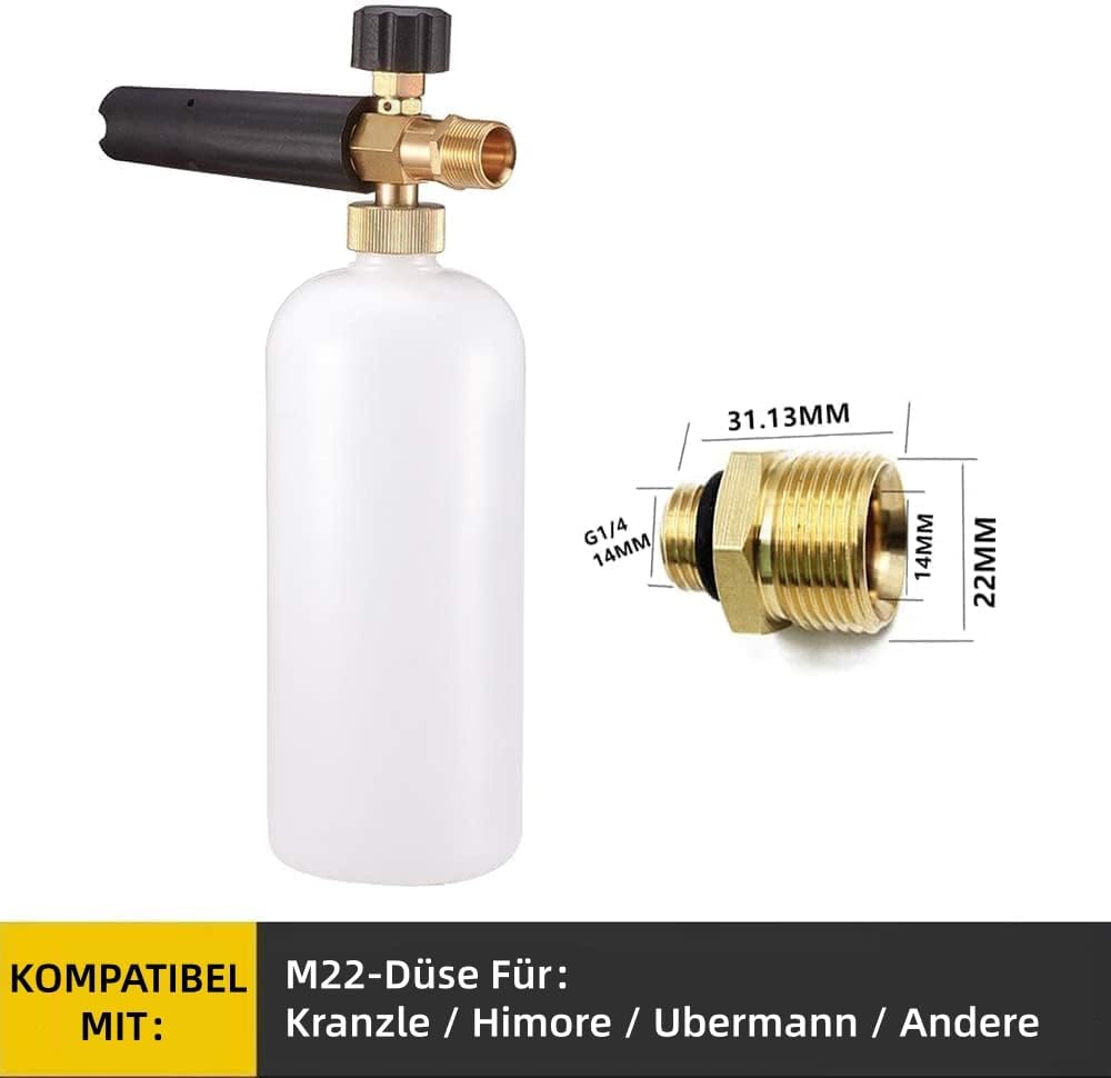 Schneeschaum Lanze schaumkanone Auto Wash Schaumlanze mit Verstellbarer Schaumstoff Düse, 1L Seifens
