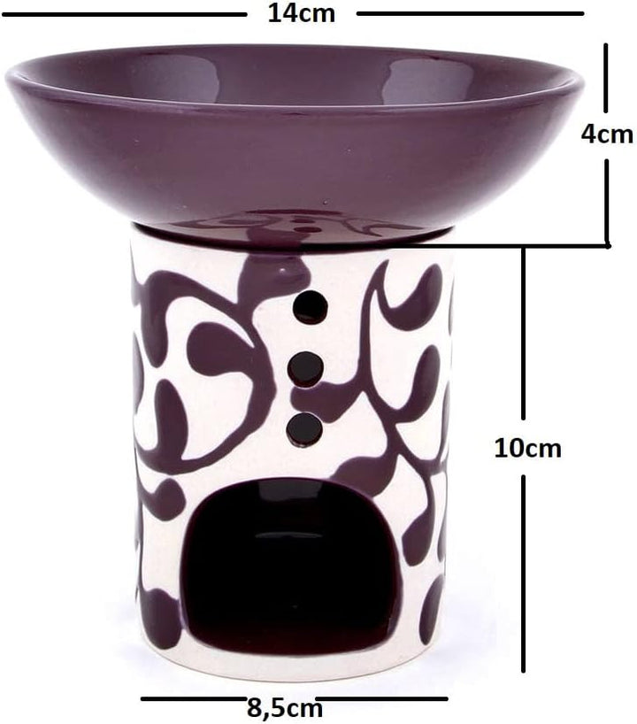 Duftlampe Liane Aubergine, grosse, abnehmbare Schale, Fair Trade, Aromalampe aus Keramik