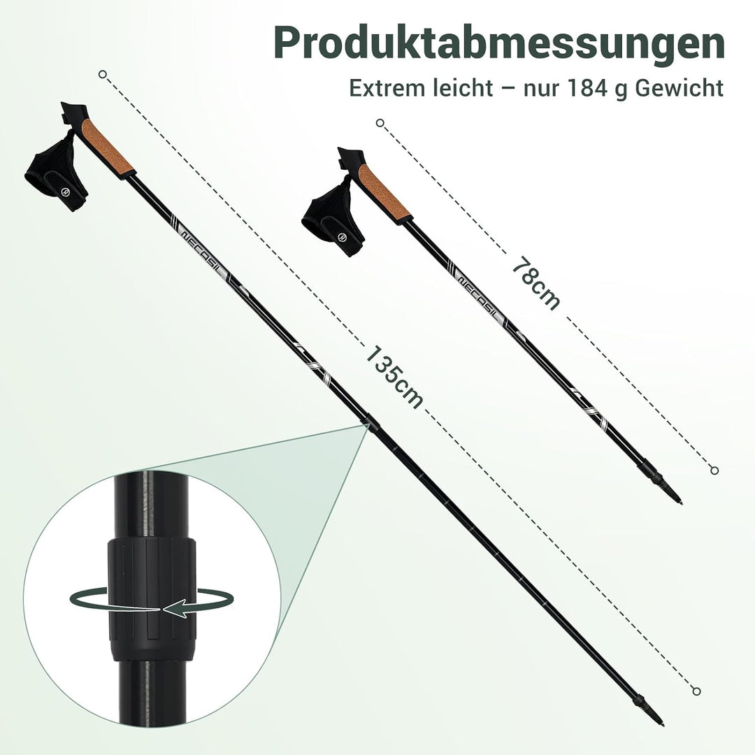 Nordic Walking Stöcke Ultraleicht 211g, Verstellbare Wanderstöcke 78-135cm, Professioneller Gehstock