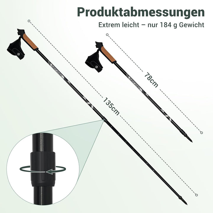 Nordic Walking Stöcke Ultraleicht 211g, Verstellbare Wanderstöcke 78-135cm, Professioneller Gehstock