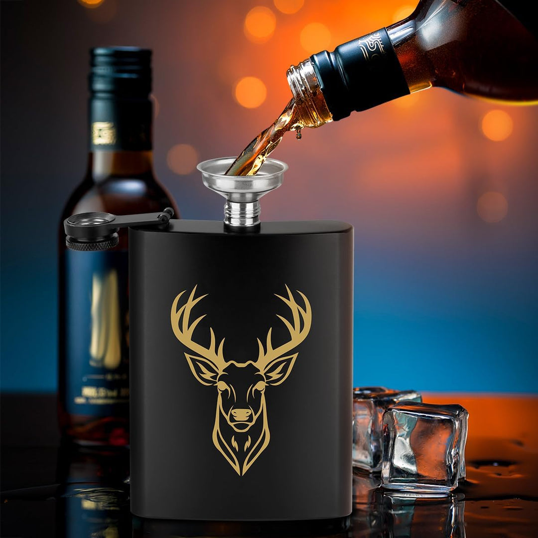 8oz/237ml Edelstahl Flachmann, Taschenflasche, mit Trichter und Grusskarte, Geschenkbox, Goldenes Hi