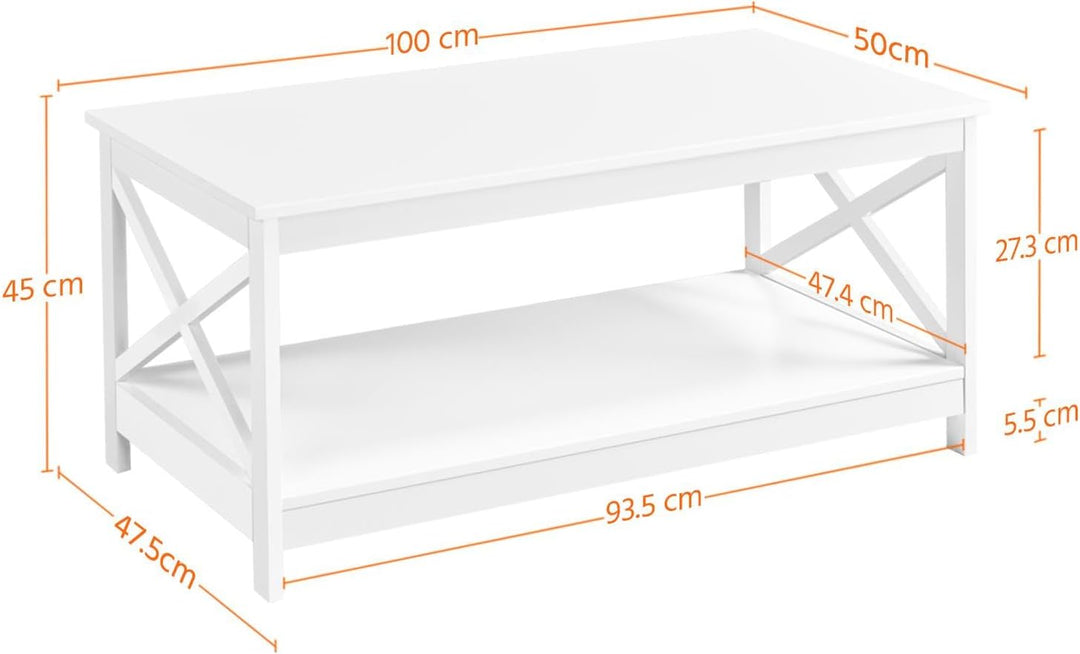 Yaheetech Couchtisch Weiss, Wohnzimmertisch, Sofatisch, Beistelltisch mit grosser Ablage, Stabiles D