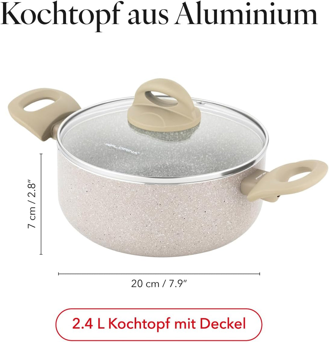 FLORINA Aluminiumtopf ISLA 2,4L I 20 cm I Aluminium Kochtopf mit Antihaftbeschichtung | Schnelles un