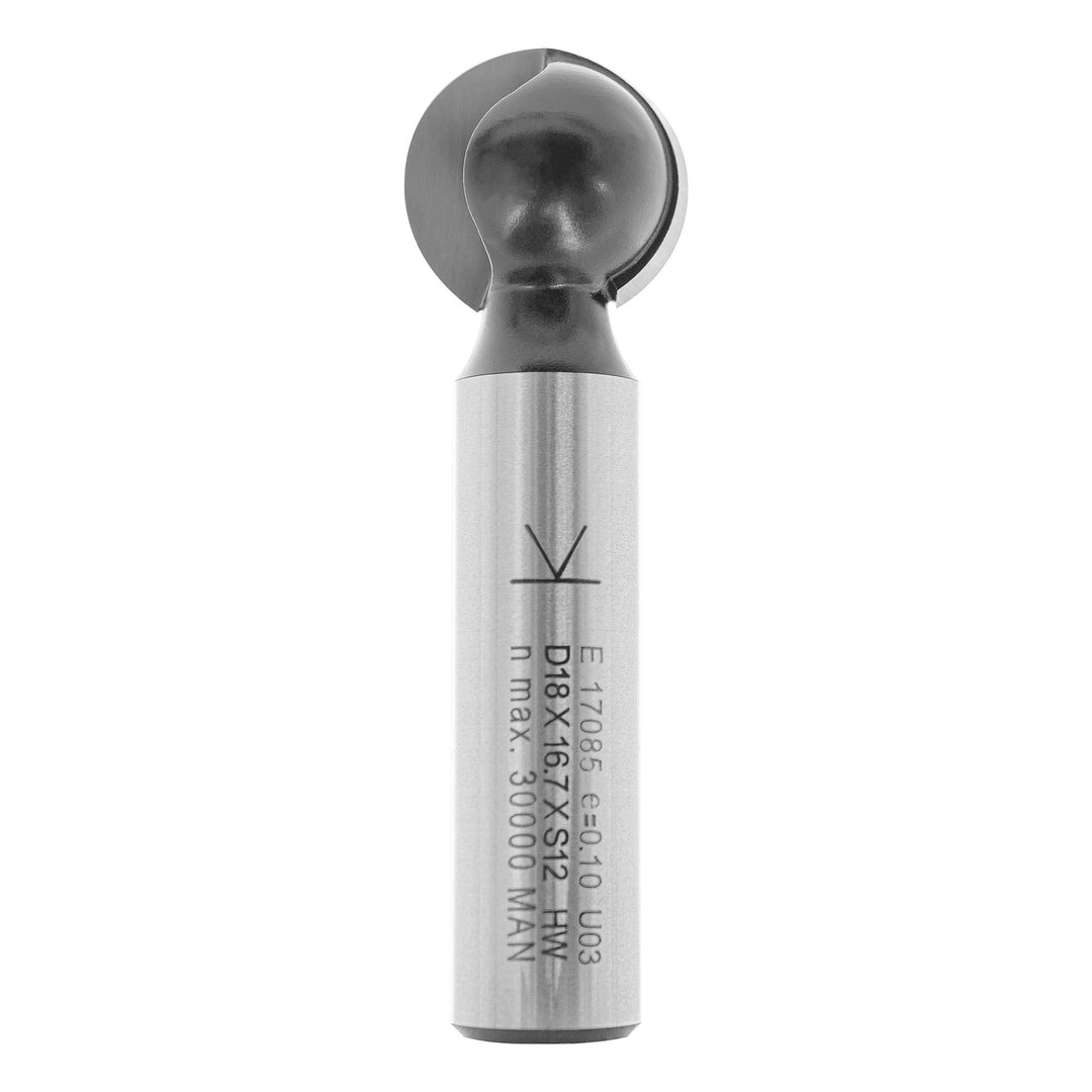 ENT 17085 Kugelfräser HW, Schaft (S) 12 mm, Durchmesser (D) 18 mm, NL 16,79 mm, R 9 mm, T 3 mm, SL 4