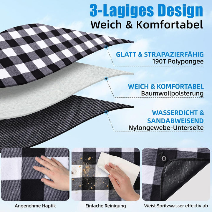 Gucass Picknickdecke Wasserdicht 200x200cm Picknick Decke mit Tragegriff Faltbar Strandmatte Sandfre