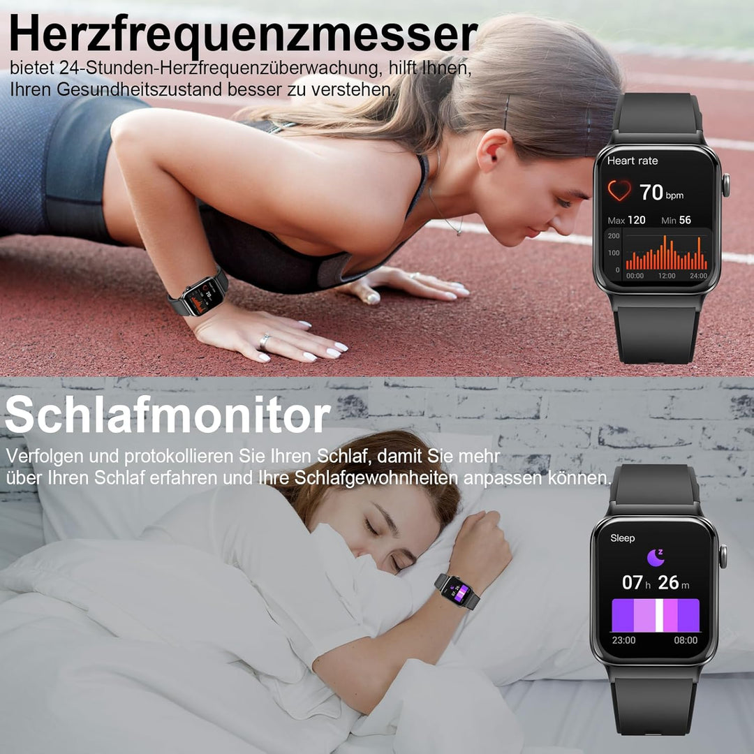 Donerton Smartwatch Herren Damen mit Telefonfunktion/Message Reminder, 1,85" Smart Watch, 112+Sportm