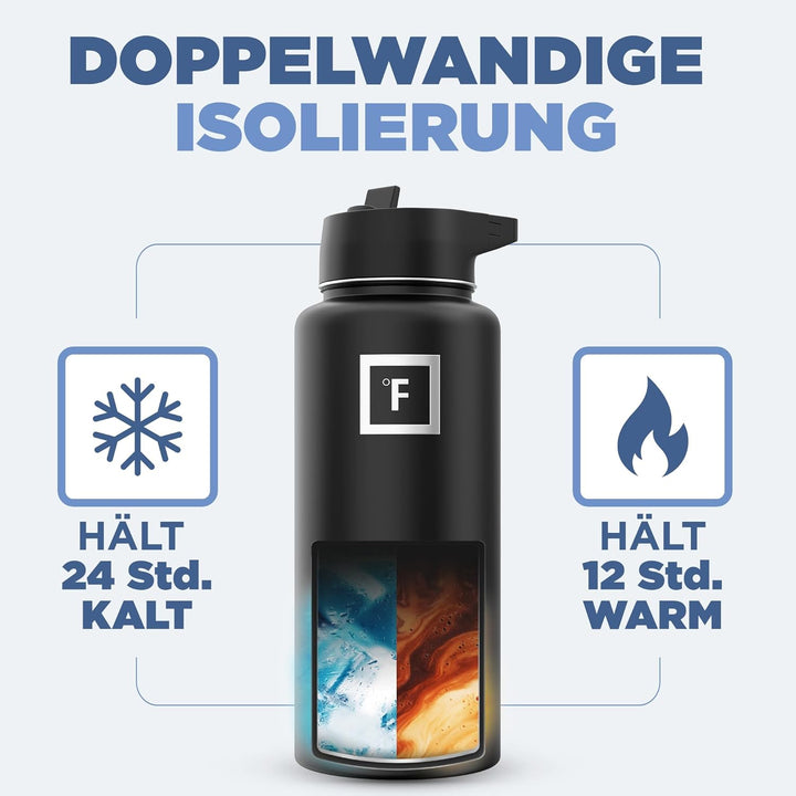 Edelstahl Trinkflasche mit Strohhalm - 650/950/1200/1800 ml - Kohlensäure Geeignet Auslaufsicher Dop