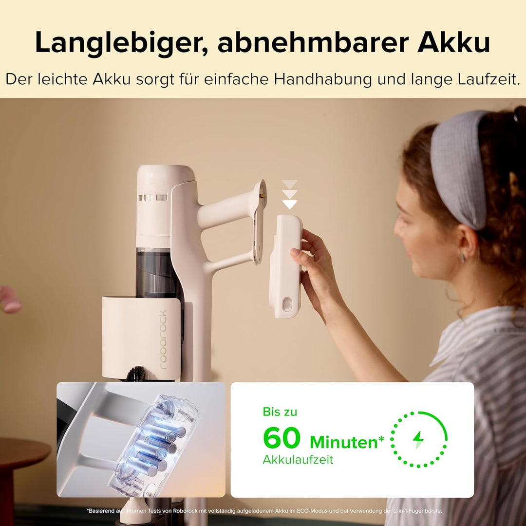 roborock H60 Hub Kabelloser Staubsauger mit 2L Auto-Empty Station, Ladestation, 60 Min. Abnehmbarer
