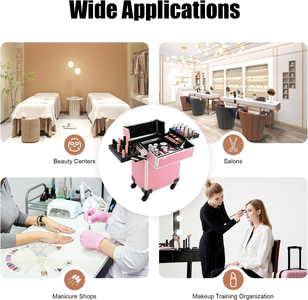 Rollender Kosmetikkoffer, Make-Up Trolley mit Viel Stauraum Professionell für Kosmetiker und Nagelst