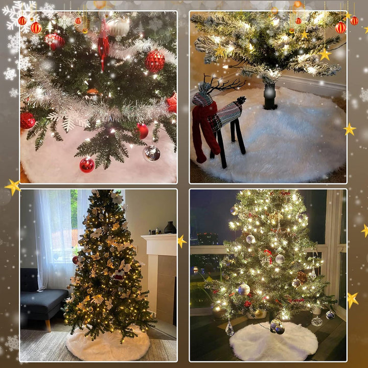 Baumdecke Weihnachtsbaum Decke, Runde Form Schneeflocke Weiss Plüsch Christbaumständer Teppich für W