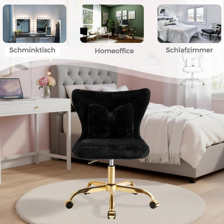 Schminktisch Stuhl mit Rollen Gold, Schreibtischsessel Mädchen, Drehstuhl Home Office mit Kissen, Hö