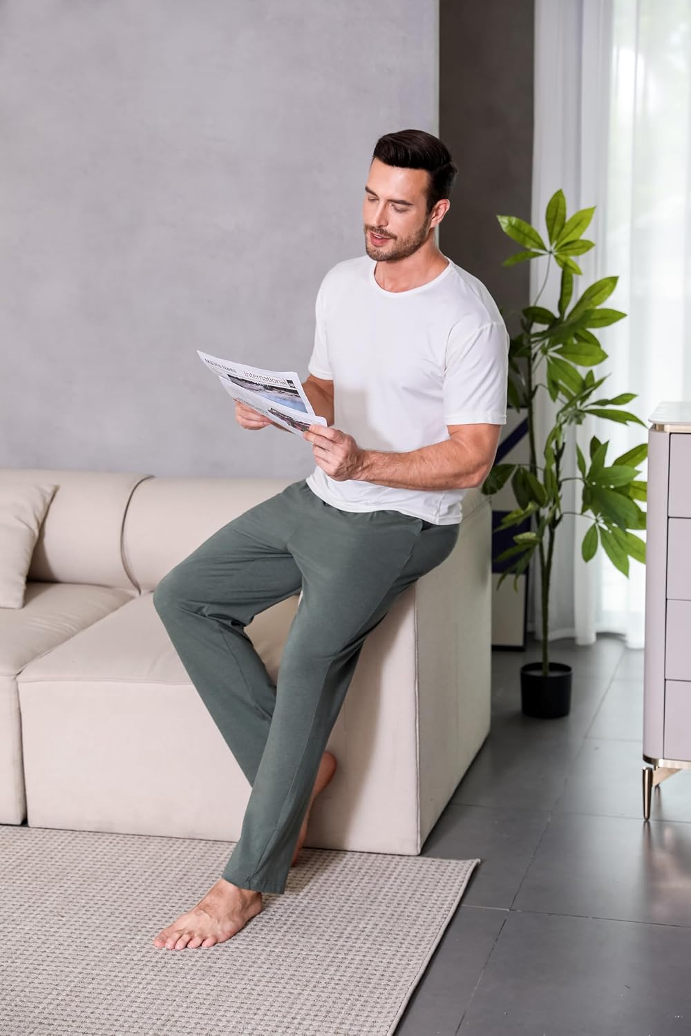 2er-Pack Schlafanzughose Herren Lang Leichte Pyjamahose aus Baumwolle Loungewear Hosen Schlafhose Fr