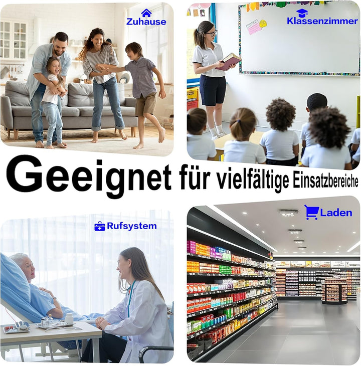 Funkklingel 1 Steckempfänger & 1 Sender, Akustische und visuelle Signale | •300 m Funkreichweite,RGB