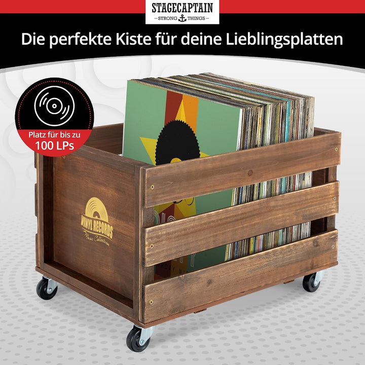 Stagecaptain SPKB-100 BN Bambus Schallplattenkiste “Emil” 3x Set - Aufbewahrungsbox für bis zu 100 L
