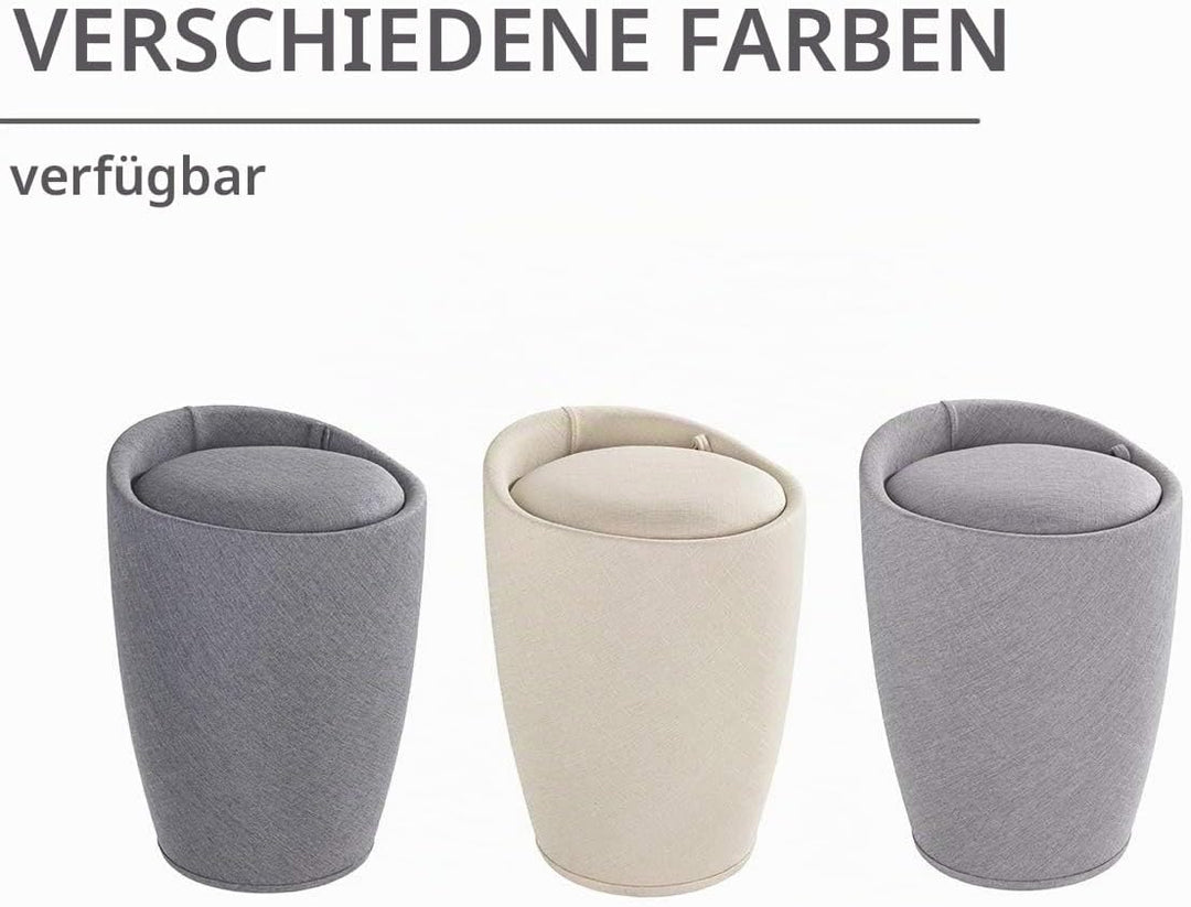 WENKO Badhocker Candy Leinen Optik Grau, Hocker mit Stauraum für das Badezimmer und Wohnzimmer, inte