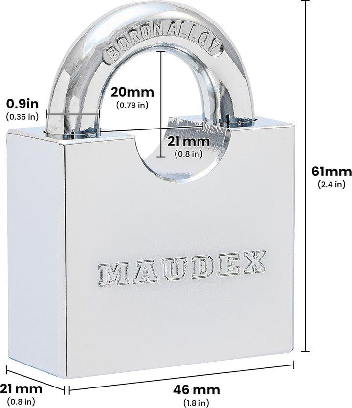 Maudex® RPB45 Hochleistungs-Vorhängeschloss – 9 mm gehärteter, schnittfester Bügel, wetterfester Chr