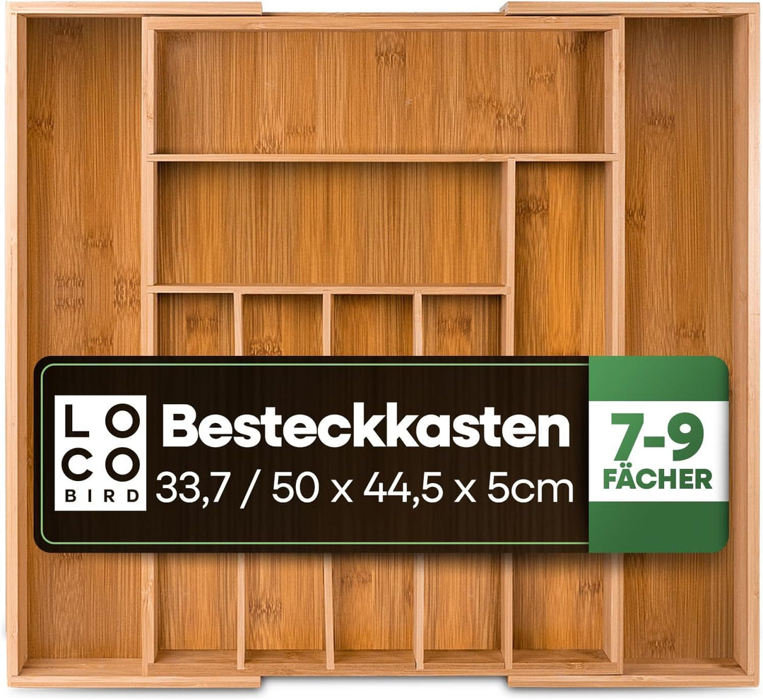 Loco Bird Besteckkasten für Schubladen aus Bambus - verstellbarer Schubladen Organizer Küche - Beste