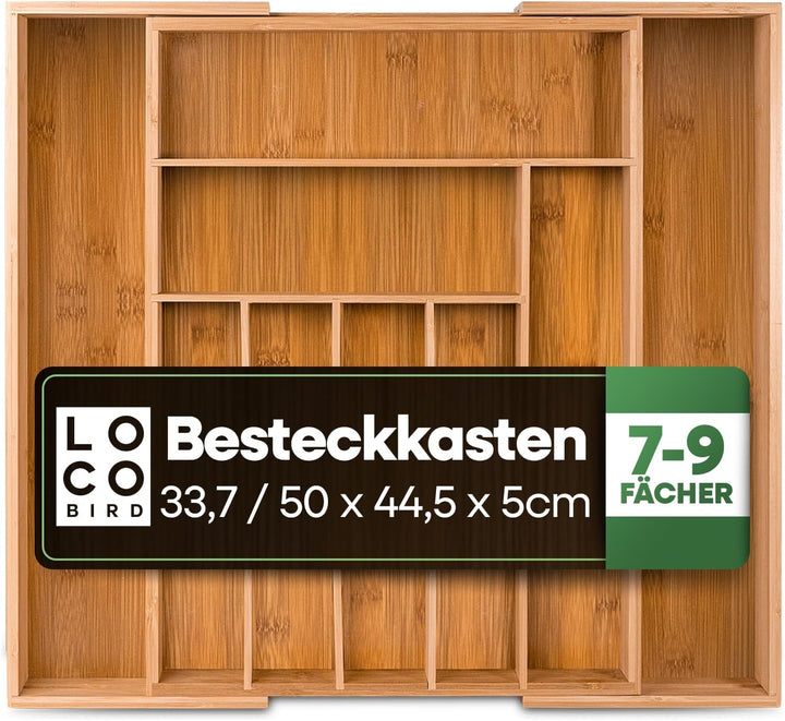 Loco Bird Besteckkasten für Schubladen aus Bambus - verstellbarer Schubladen Organizer Küche - Beste