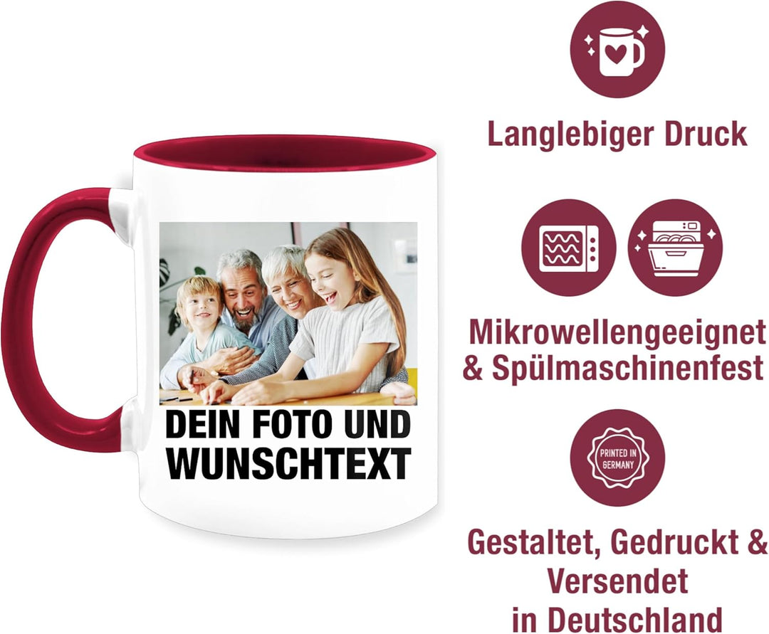 Tasse Tassen 325ml - Mit Foto I Eigenem Bild I Text I Name I Wunschtext - 325 ml - Bordeauxrot - mug