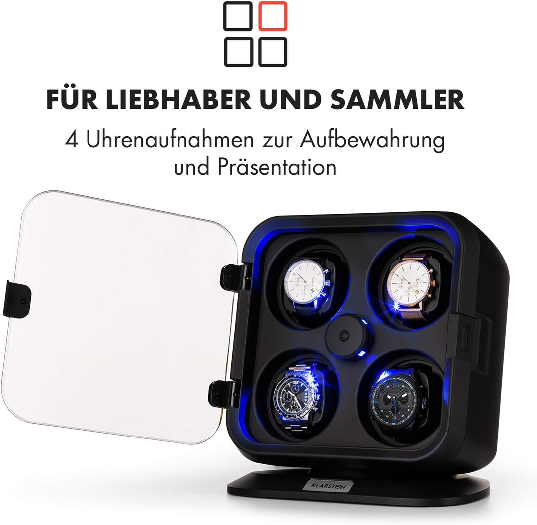 Klarstein Uhrenbeweger für 4 Uhren, Automatik-Uhrenbeweger für Damen & Herren, Uhrenbeweger für Auto