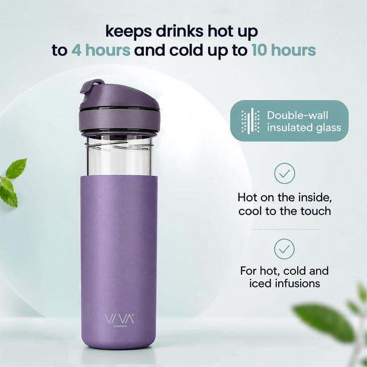 VIVA Recharge Thermobecher to go, Edelstahl, Tee-Sieb, 0,46 l, Violett | Doppelwandig isolierter Ede