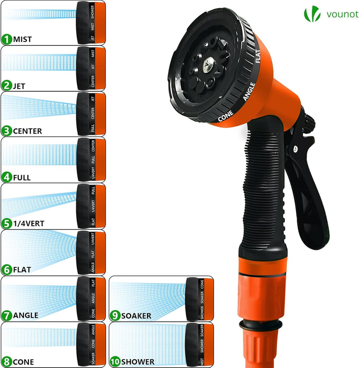 VOUNOT Flexibler Gartenschlauch 15 m, Flexibel Wasserschlauch Dehnbarer mit 10 Sprühfunktionen, 1/2