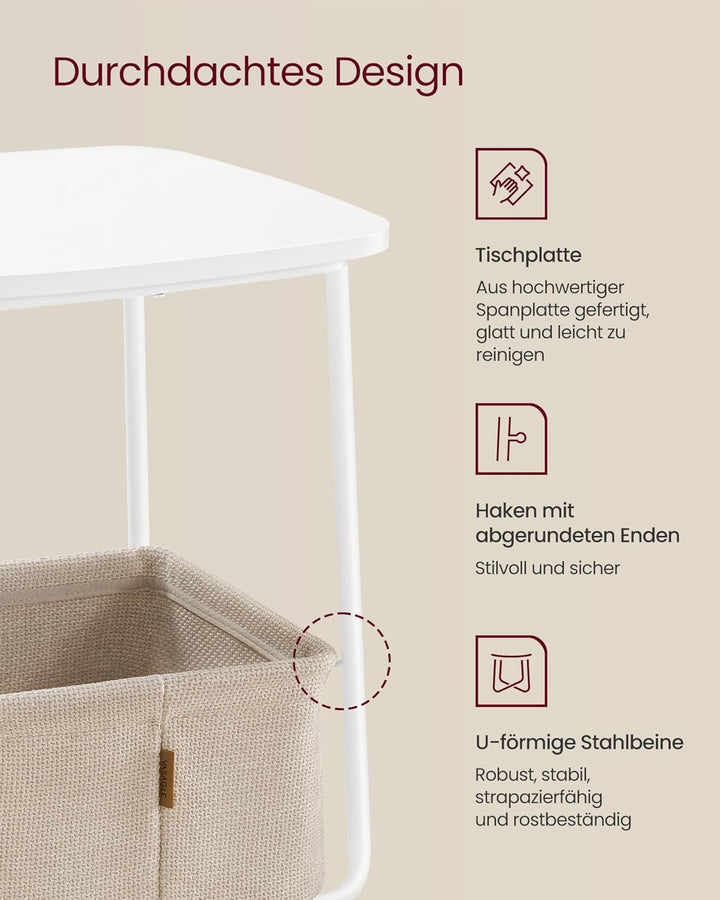 VASAGLE Beistelltisch quadratisch, Kleiner Tisch, Couchtisch klein, Wohnzimmertisch, Korb aus Stoff,